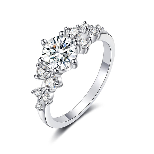 Moissanite Cluster Engagement Rings for Women in Silver 1CT