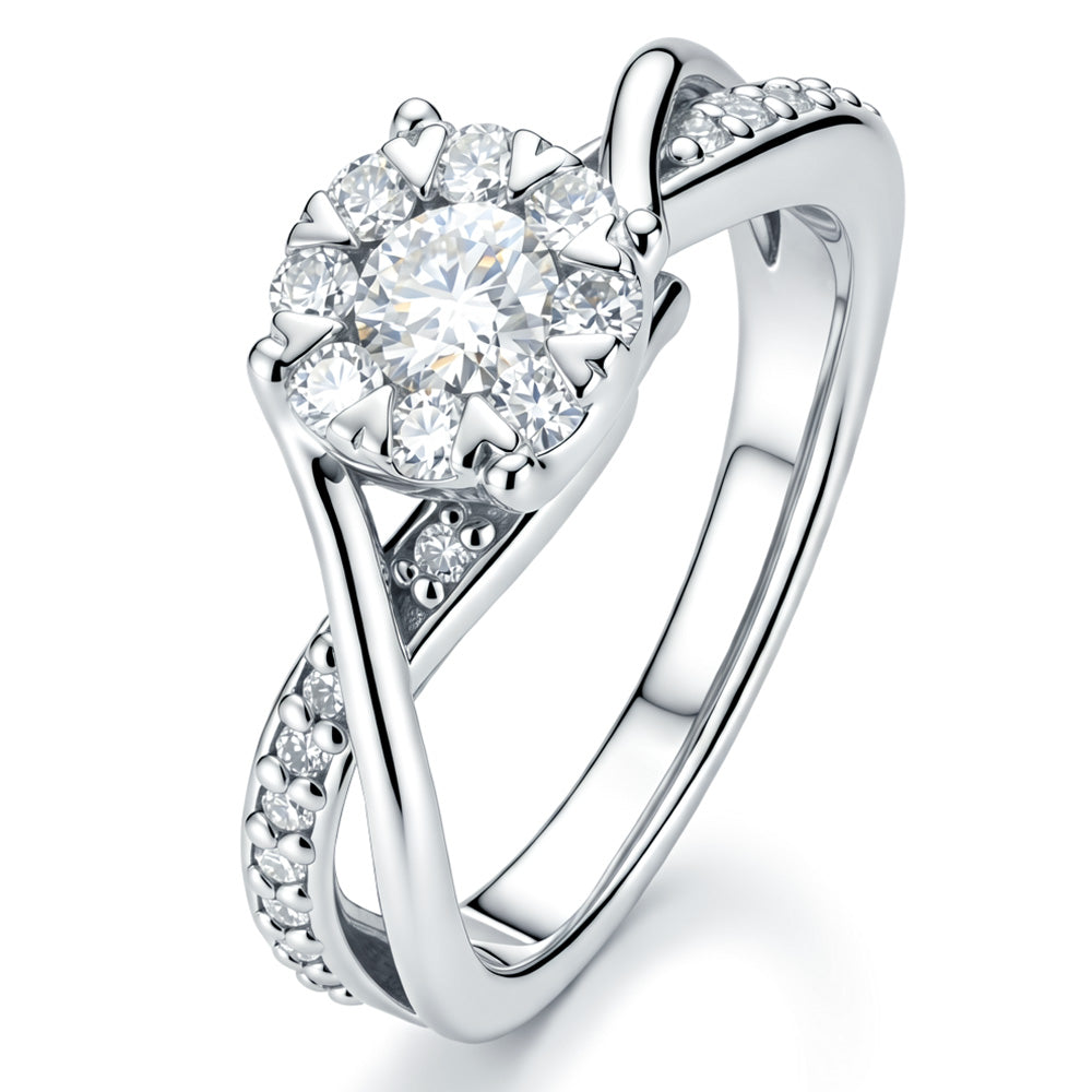 Lab Grown Diamond Halo Ring Twisted Band Engagement Ring for Women