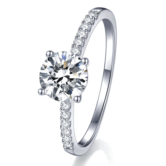 14K White Gold Moissanite Engagement Ring with Pave Band 1CT-3CT