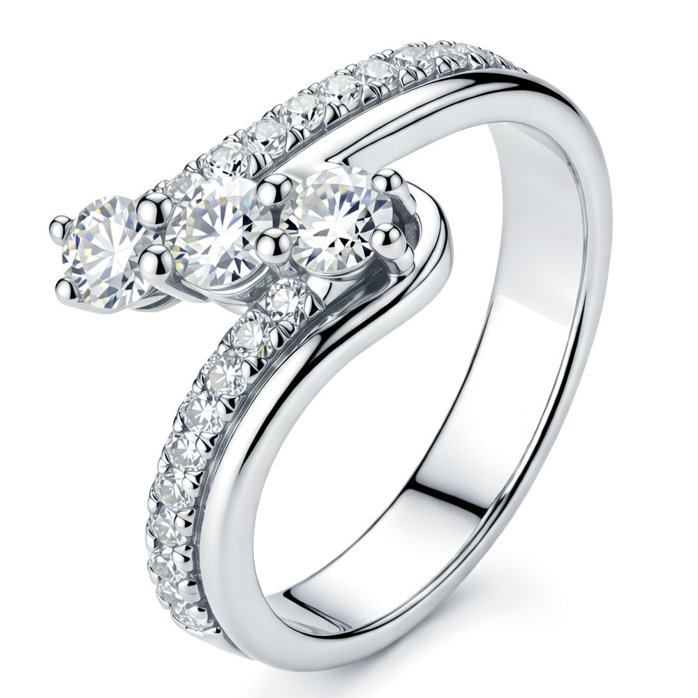 Lab Grown Diamond Three Stone Round Cut Engagement Ring with Pave Band for Women