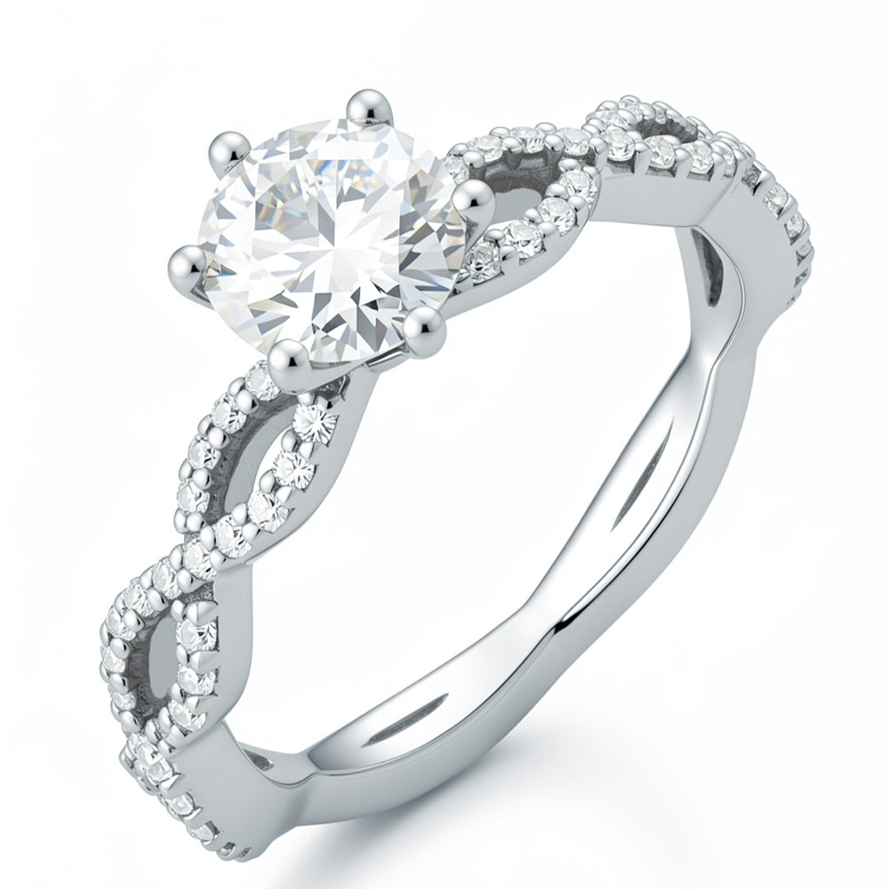 Lab Grown Diamond Engagement Rings Six Prong with Twist Pave Band