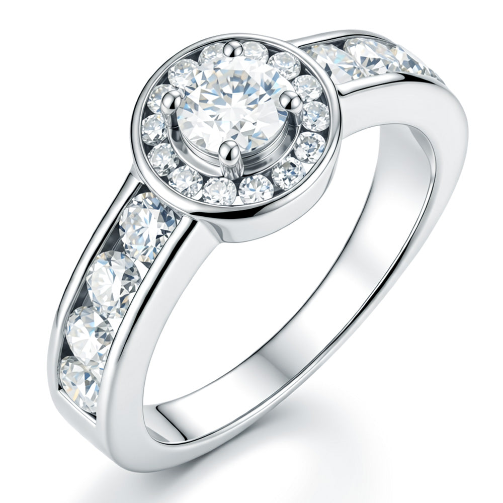 Lab Grown Diamond Halo Bezel Setting Small Engagement Ring