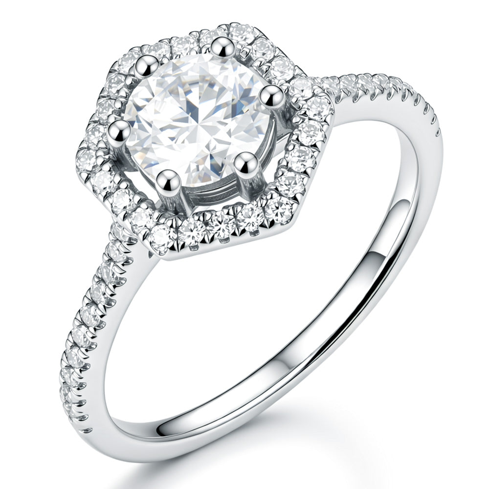 Lab Grown Diamond Art Deco Hexagon Halo Engagement Ring for Women