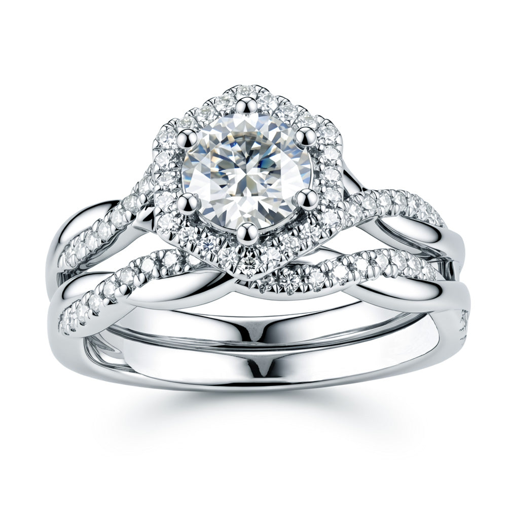 Lab Grown Diamond Hexagon Halo Engagement Wedding Ring Set for Women