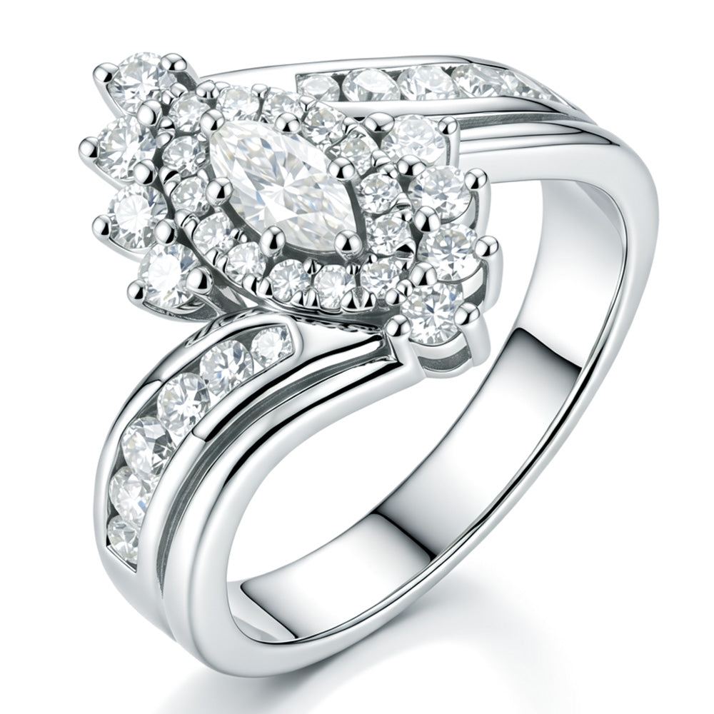 Lab Grown Diamond Marquise Art Decor Halo Cluster Bypass Engagement Ring