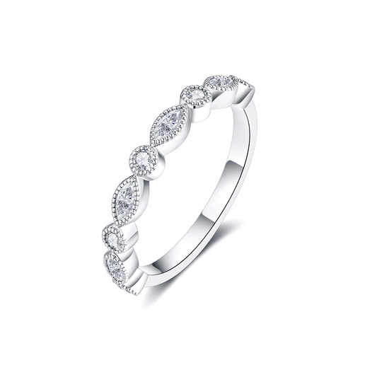 Marquise Silver Moissanite Wedding Band
