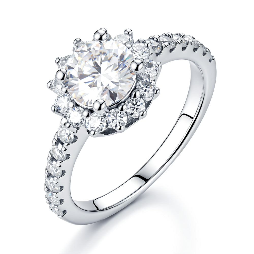 Lab Grown Diamond  Sunflower Halo Engagement Rings for Women 1.64CT