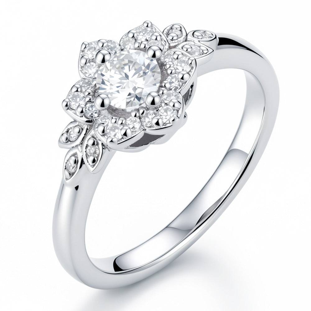 Round Cut Lab Grown Diamond Floral Halo Engagement Ring for Women