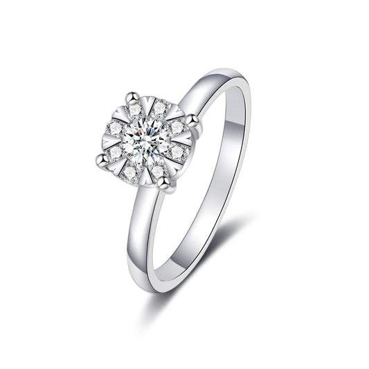 Moissanite Round Cut Solitaire Silver Engagement Ring for Women