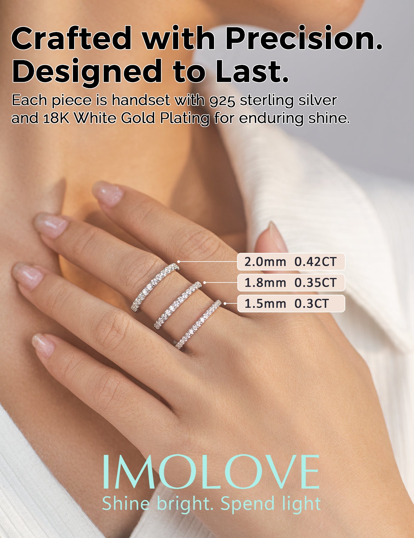 Lab Grown Diamond Full Wedding Bands Rings for Women in Sterling Silver