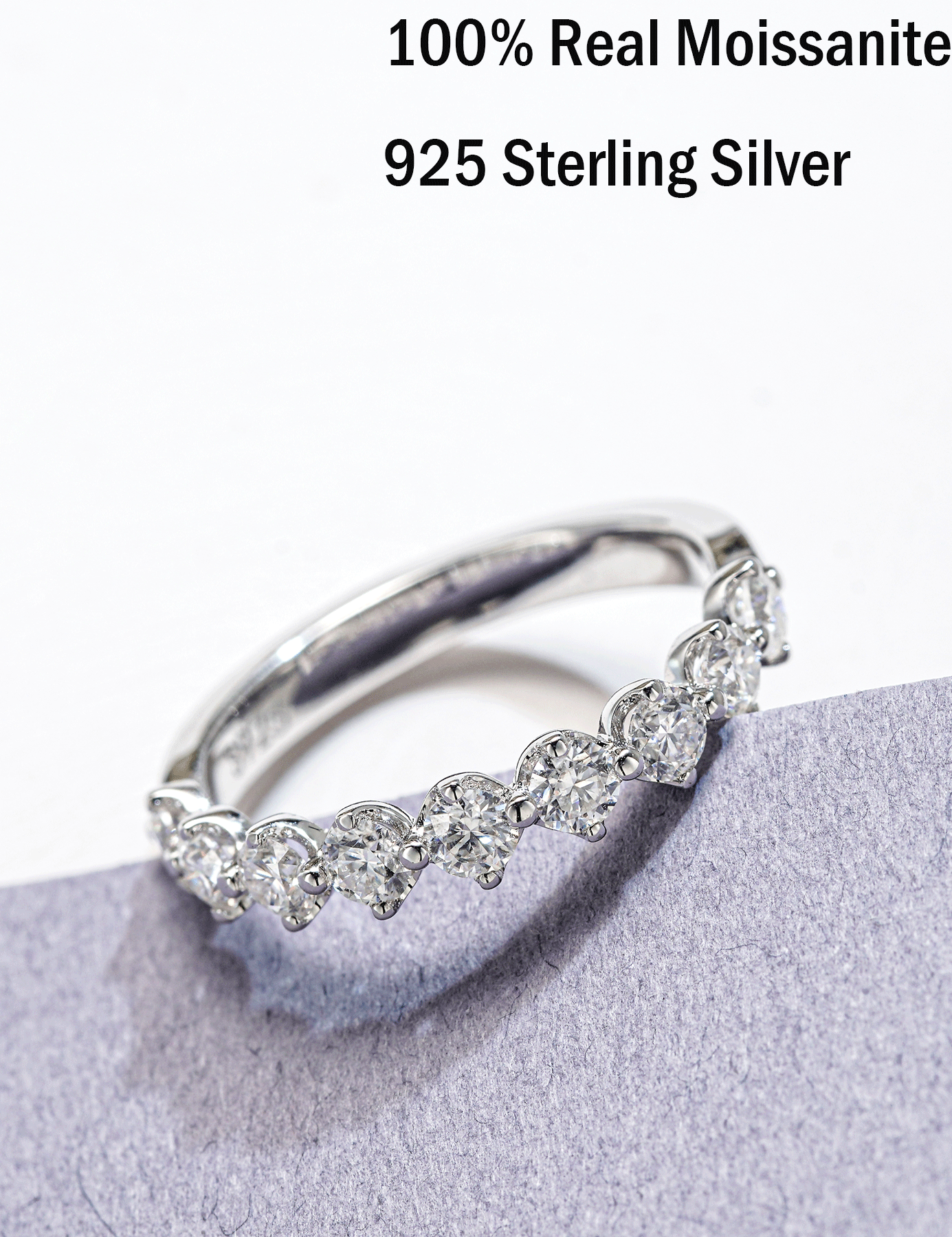 Moissanite 9 Round Stone Women's Eternity Stackable Rings