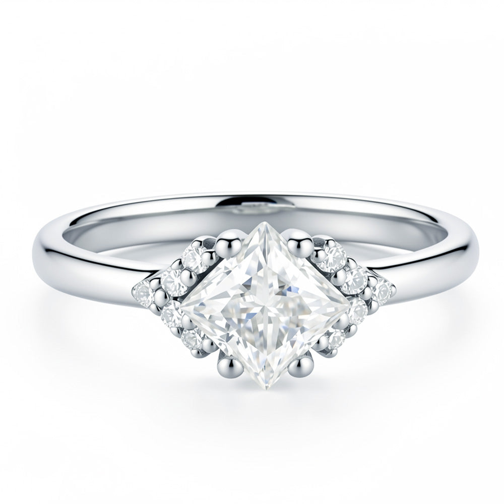 Lab Grown Diamond Princess Cut Cluster Engagement Rings for Women