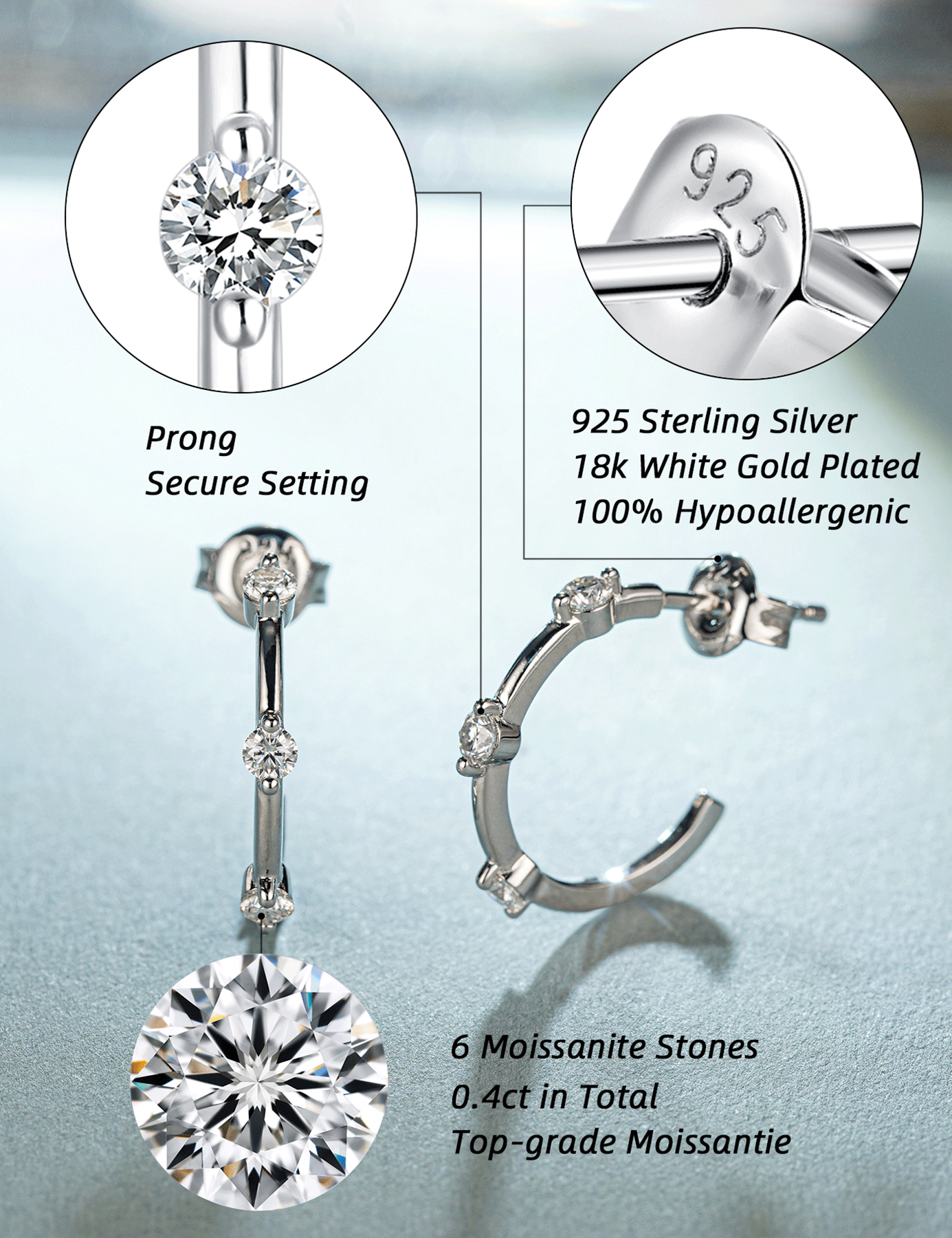 Moissanite Hypoallergenic Hoop Earrings