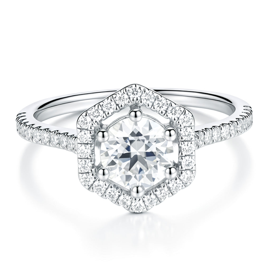 Lab Grown Diamond Art Deco Hexagon Halo Engagement Ring for Women