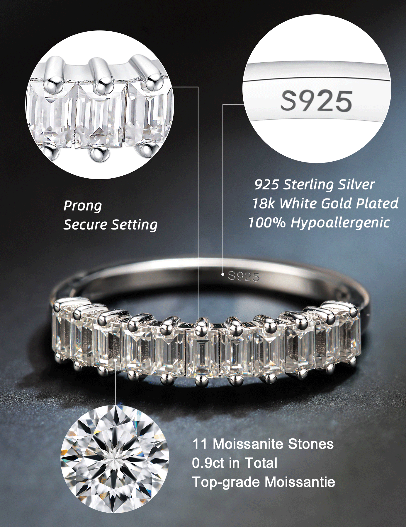 Baguette Moissanite Stackable Rings