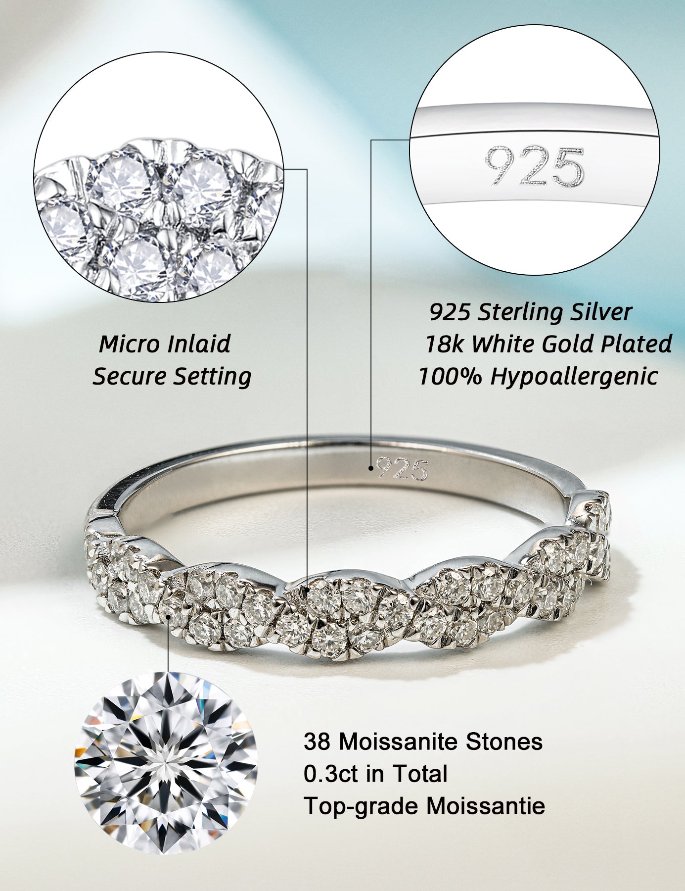 Half Twisted Moissanite Eternity Wedding Bands