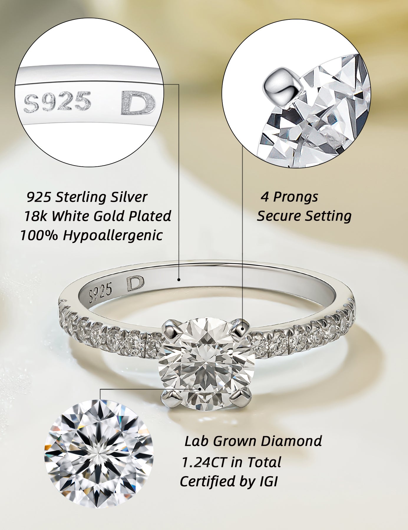Lab Grown Diamond Engagement Rings for Women in Sterling Silver