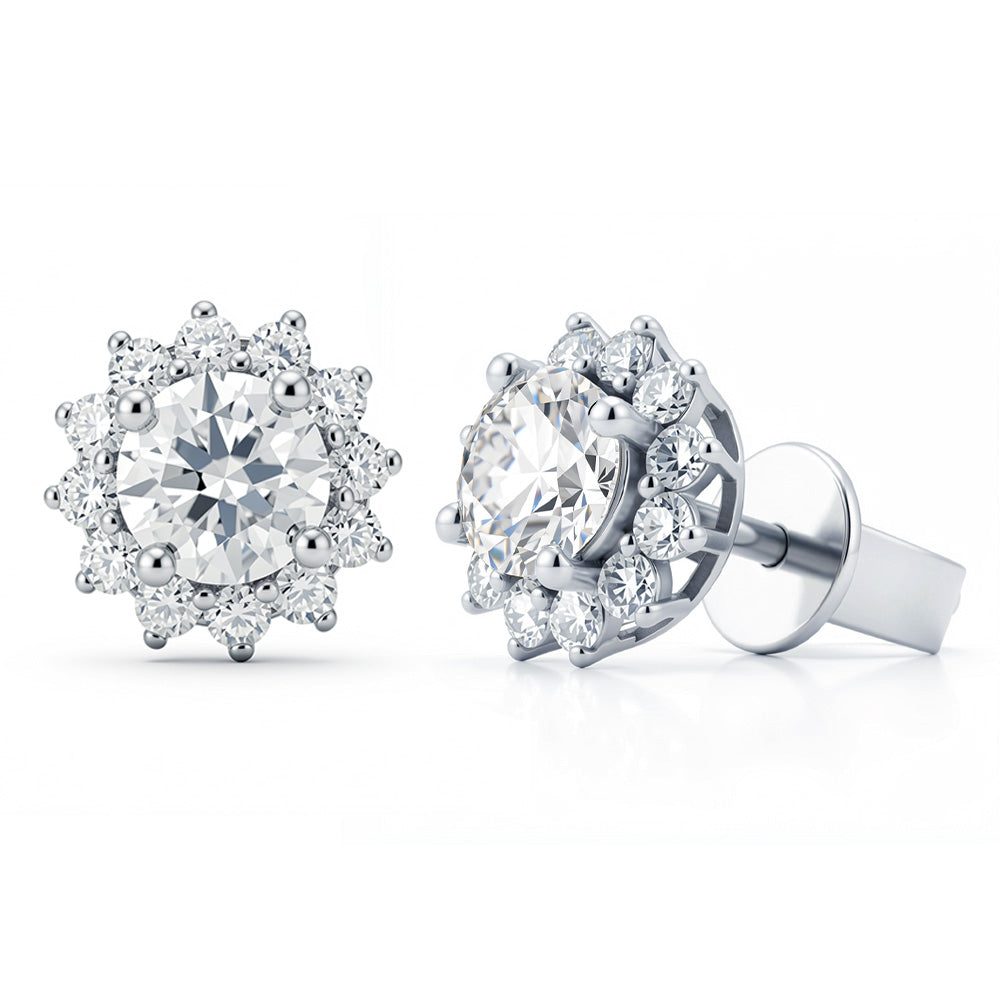 Lab-Grown Diamond Sunflower Halo Stud Earrings