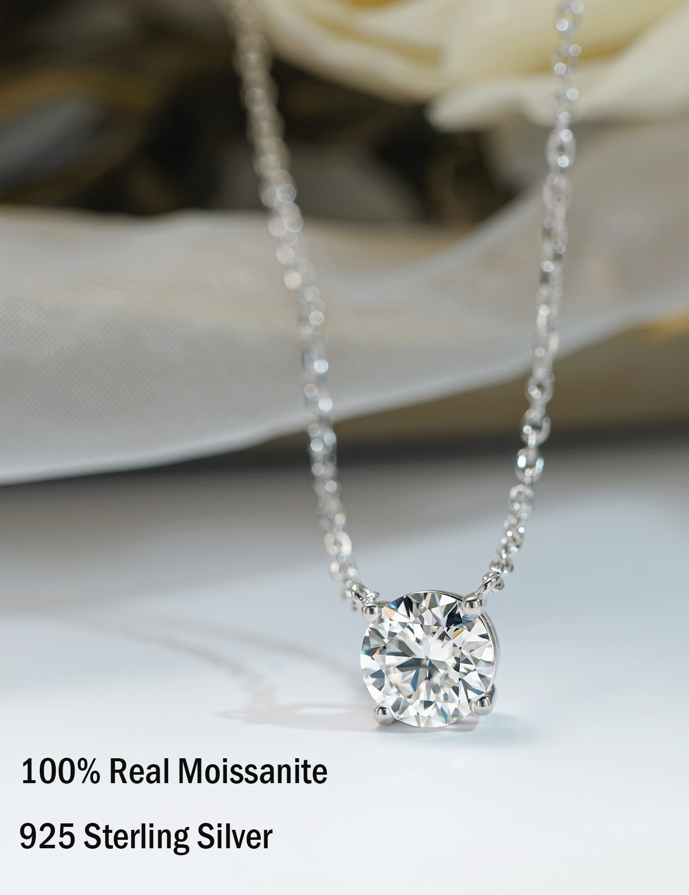 Solitaire Moissanite 4 Prong Round CutNecklaces for Women
