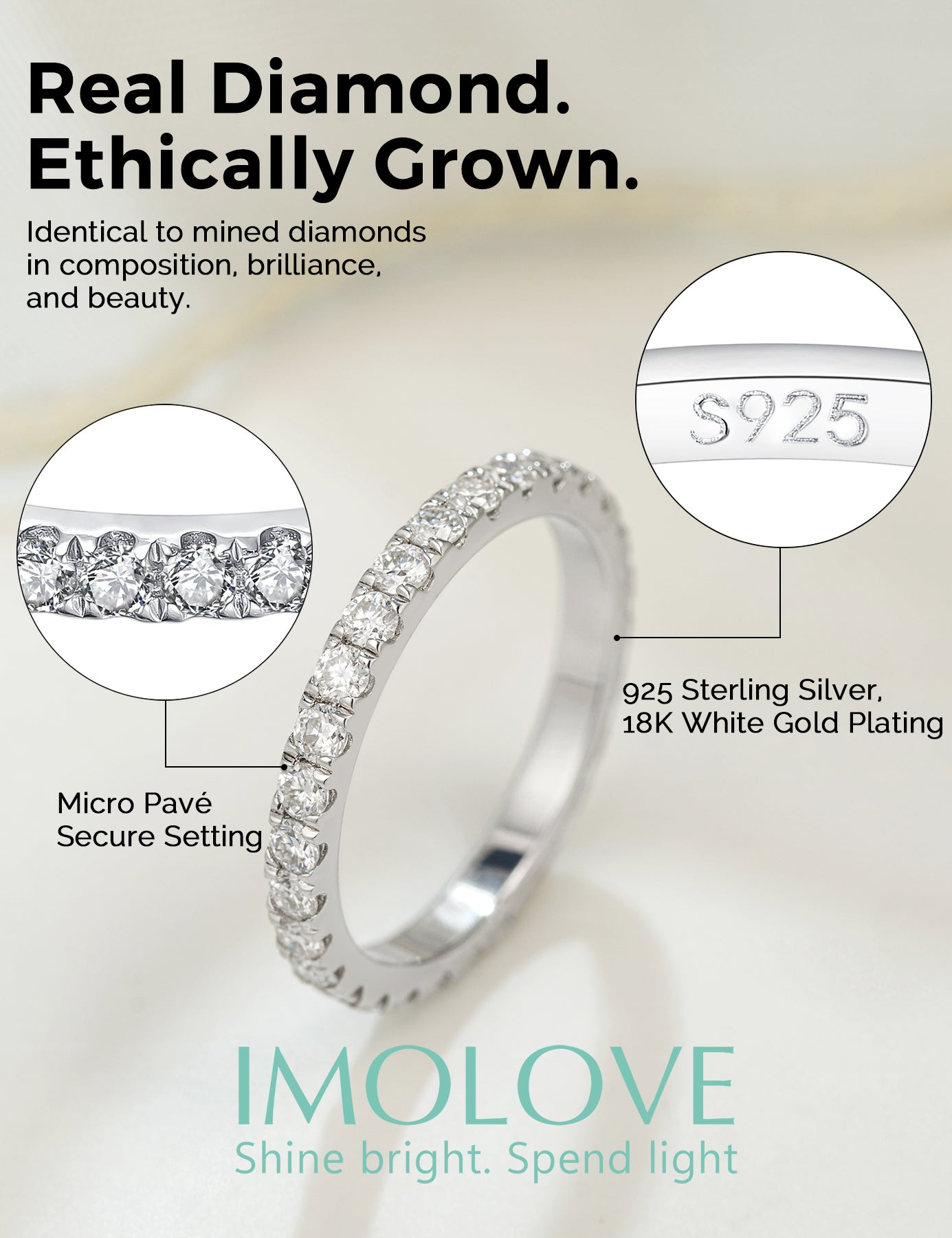 Lab Grown Diamond Full Wedding Bands Rings for Women in Sterling Silver