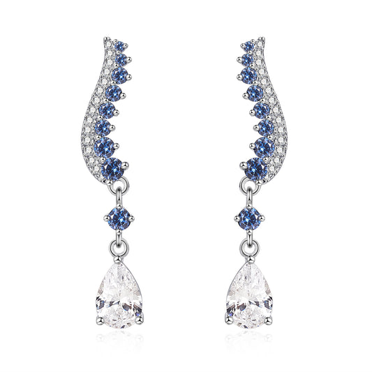 Moissanite Pear Angle Wing Sapphire Climber Dangle Earrings