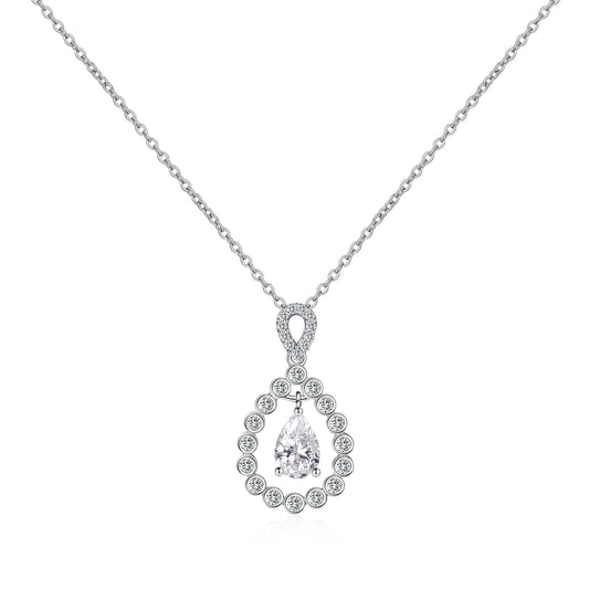 Moissanite Pear Shaped Bezel Set Teardrop Necklaces for Women