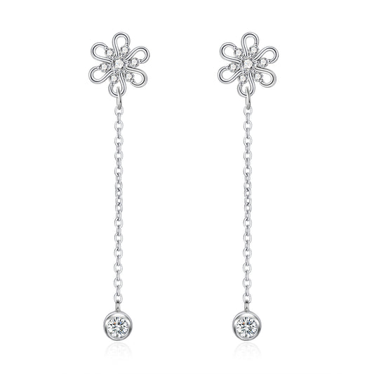 Moissanite Flower Dangle Long Earrings for Women in Silver