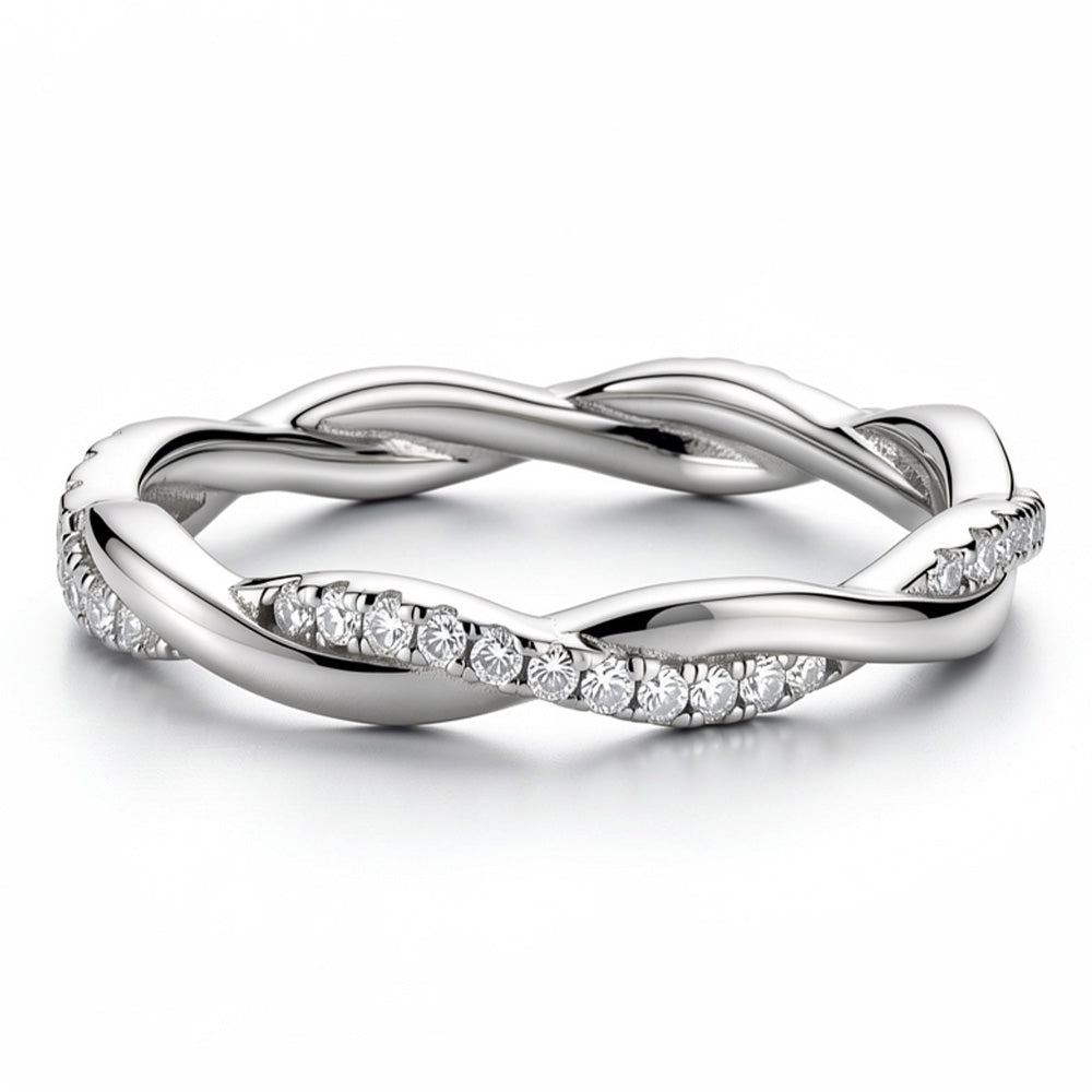 14K Gold Lab Grown Diamond Full Twisted Eternity Stackable Wedding Band