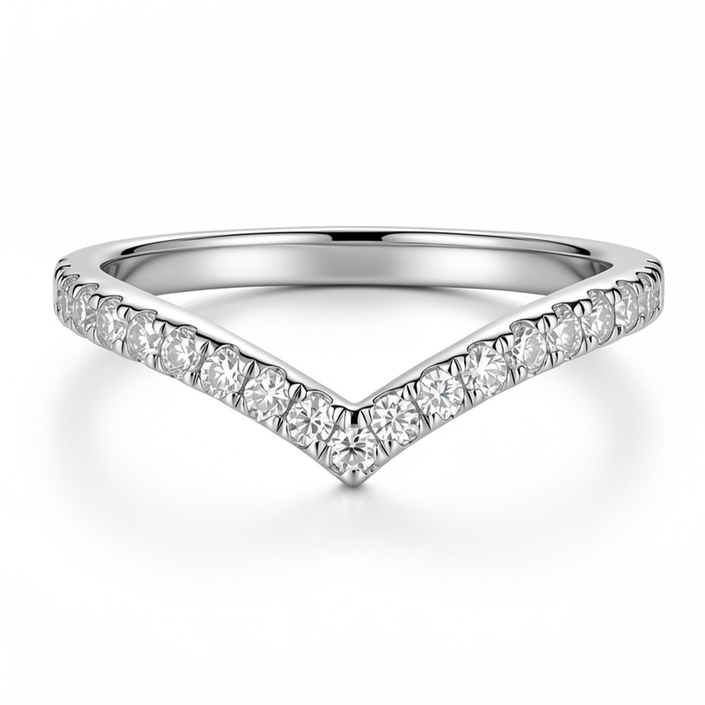 V Shaped Lab Grown Diamond Curved Wedding Band in 14K/18K Gold