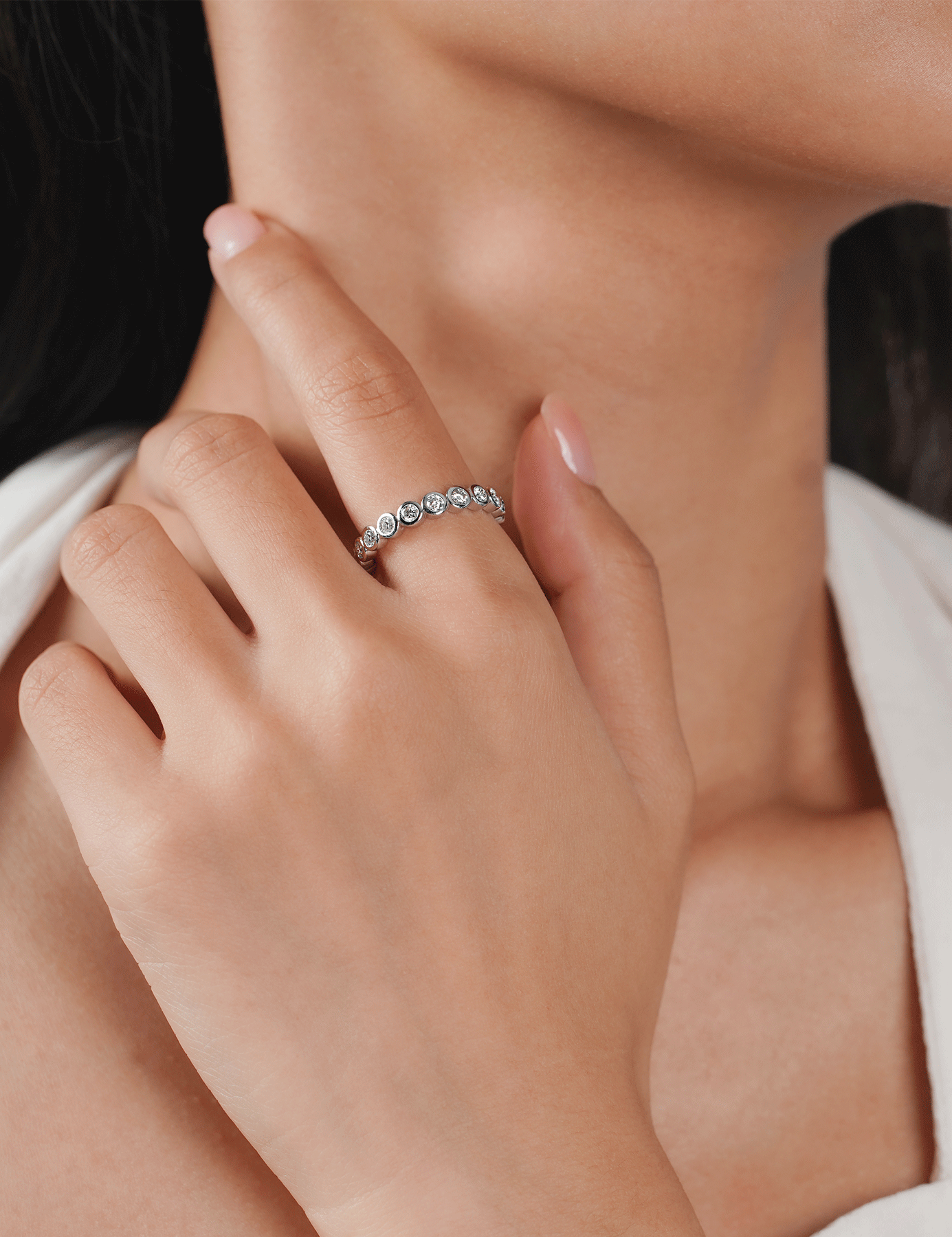 Bezel Set Stackable Eternity Moissanite Band