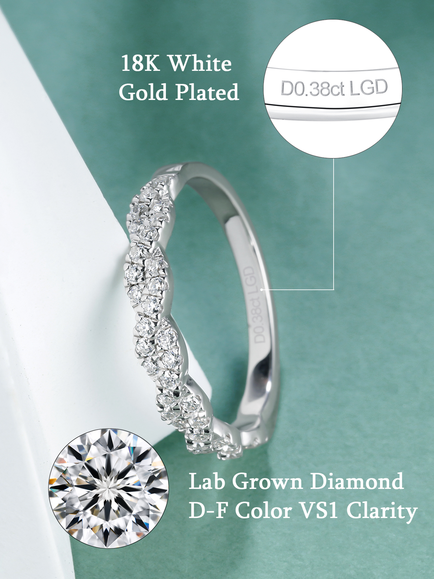1.3mm Lab-Grown Diamond Twisted Half Eternity Band for Women