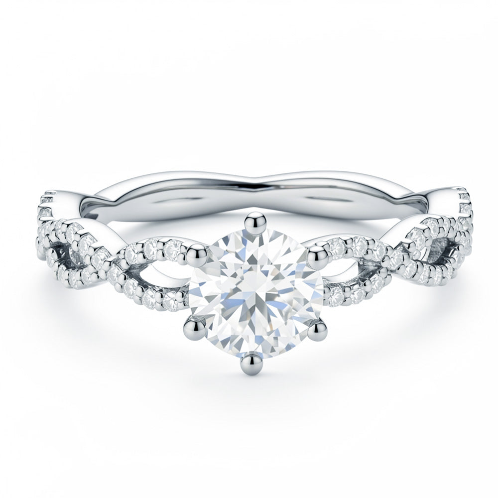 Lab Grown Diamond Engagement Rings Six Prong with Twist Pave Band