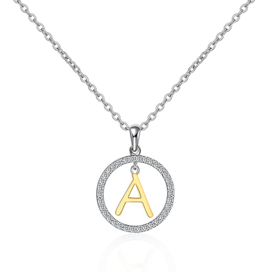 Moissanite Circle Letter A Pendant Necklace for Women