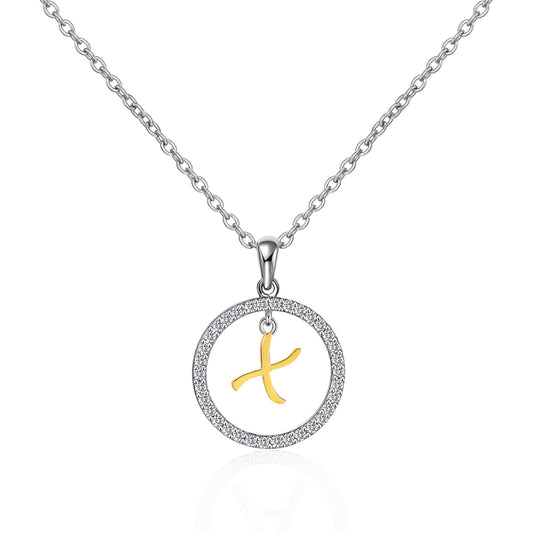 Moissanite Circle Letter X Pendant Necklace for Women