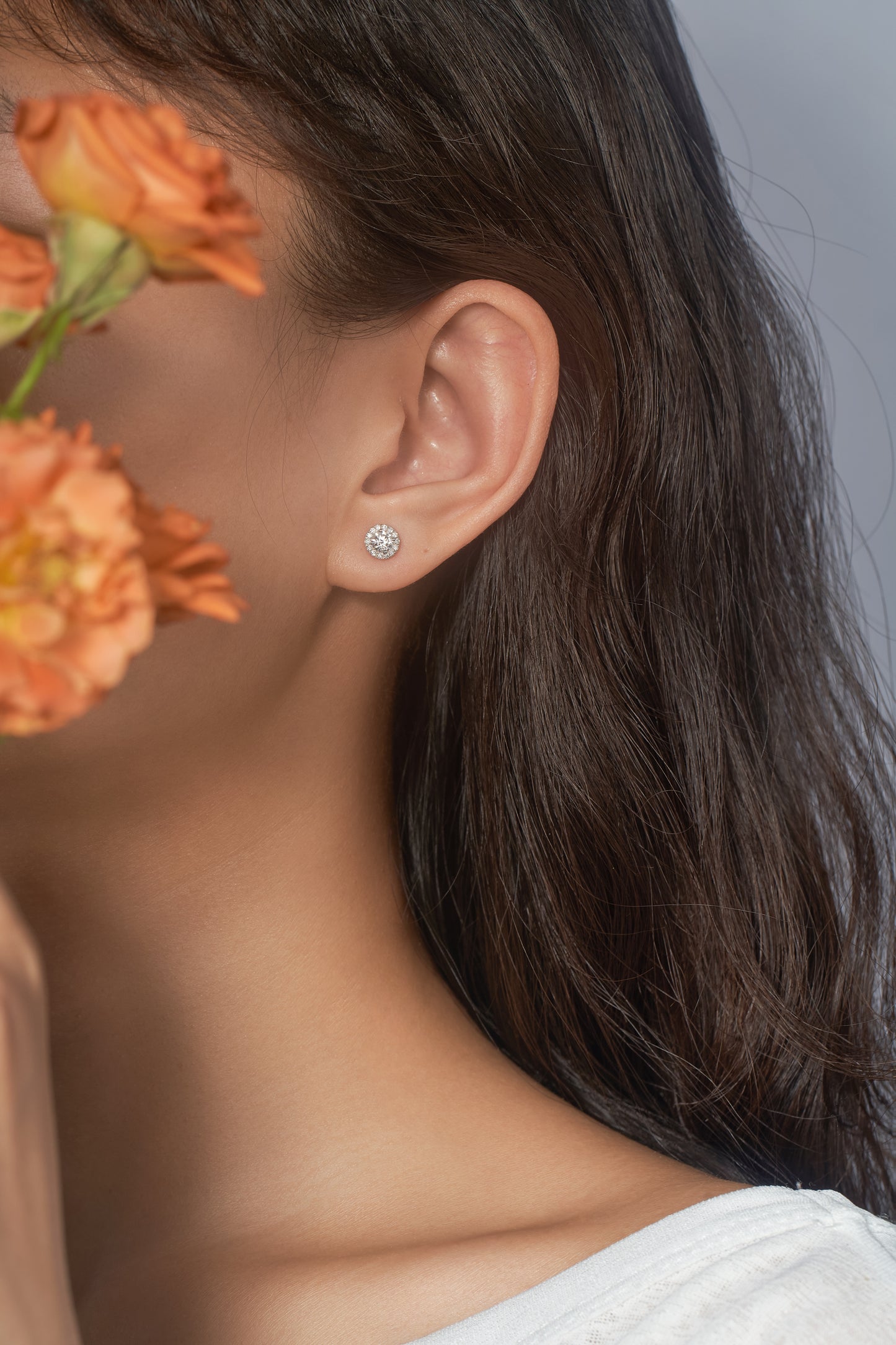 Lab Grown Diamond Halo Stud Earrings for Women 0.35CT/0.65CT