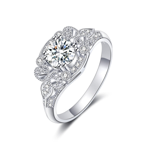 Moissanite Vintage Round Halo Engagement Ring for Women 0.6CT