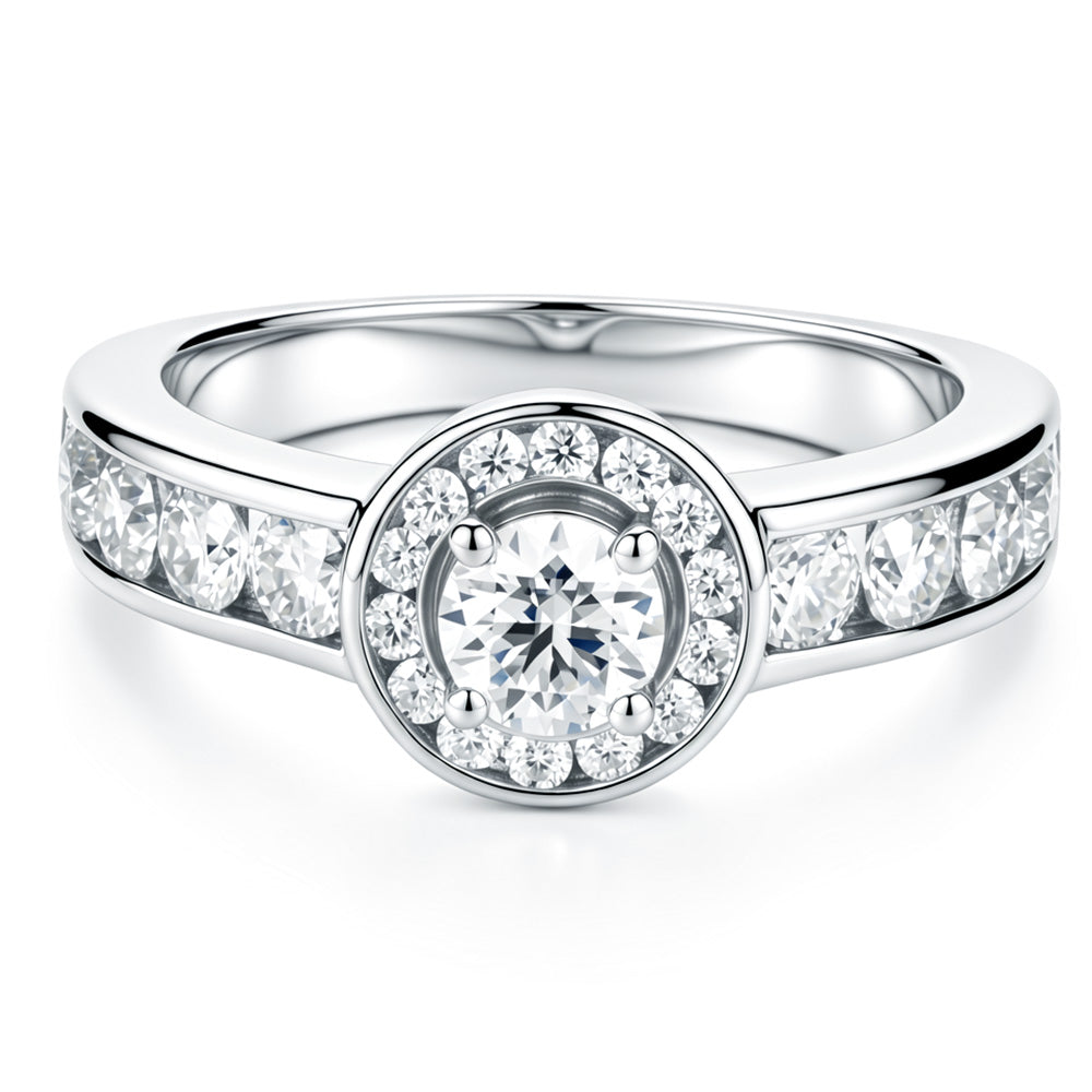 Lab Grown Diamond Halo Bezel Setting Small Engagement Ring