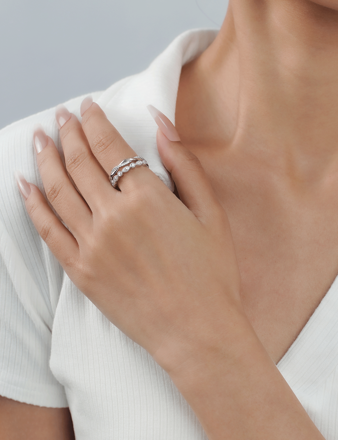 Marquise Silver Moissanite Wedding Band