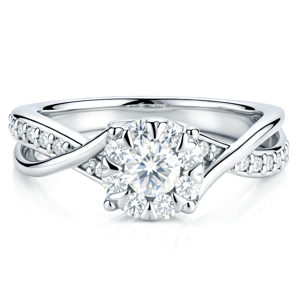 Lab Grown Diamond Halo Ring Twisted Band Engagement Ring for Women