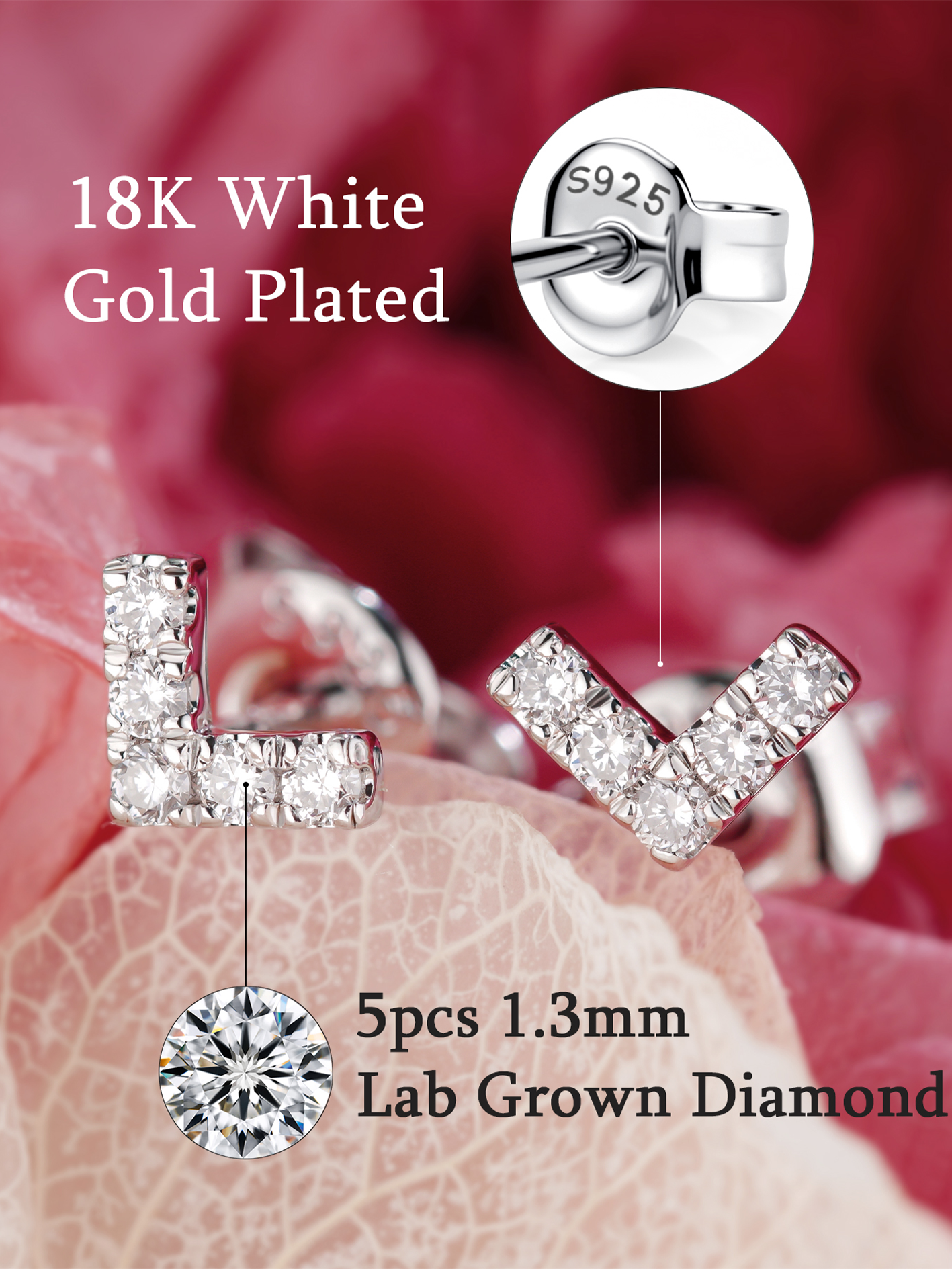 V-shaped Lab Grown Diamond Stud Earrings for Women 0.1CT