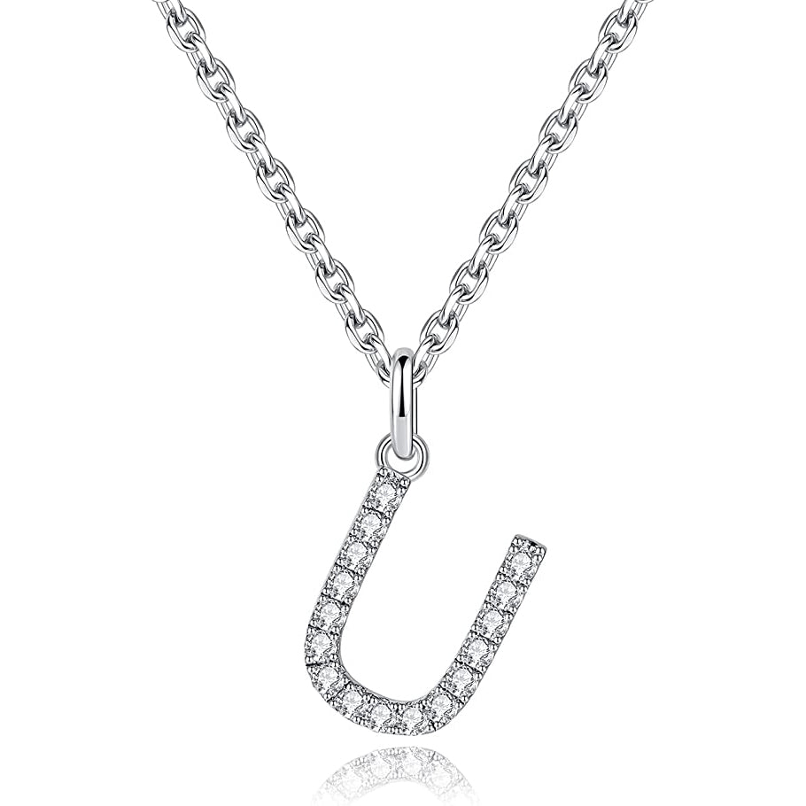 Moissanite A Initial Letter Pendant Necklace for Women in Silver