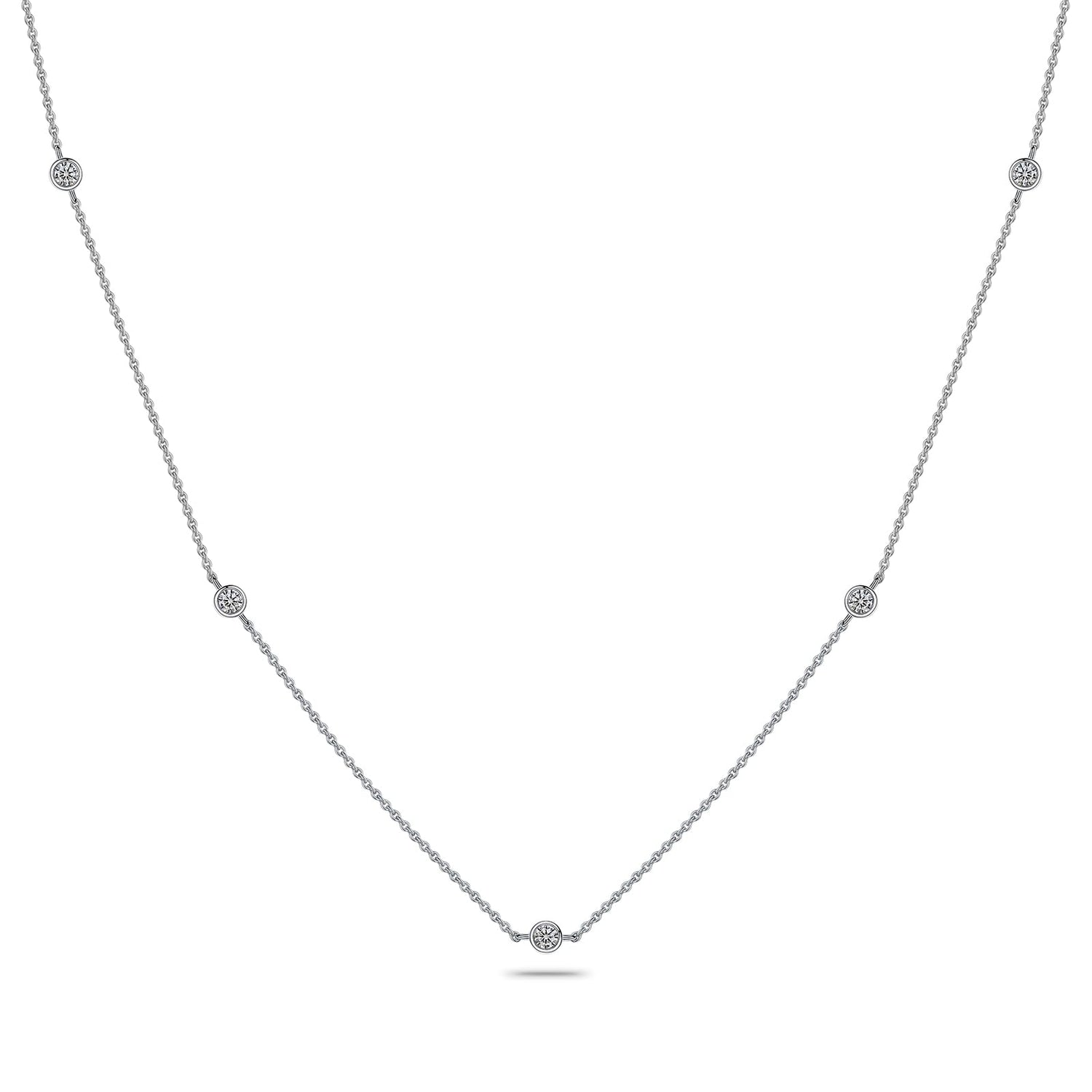Moissanite Station Necklaces for Women Sterling Silver Dainty Bezel Set Stones 3.0MM