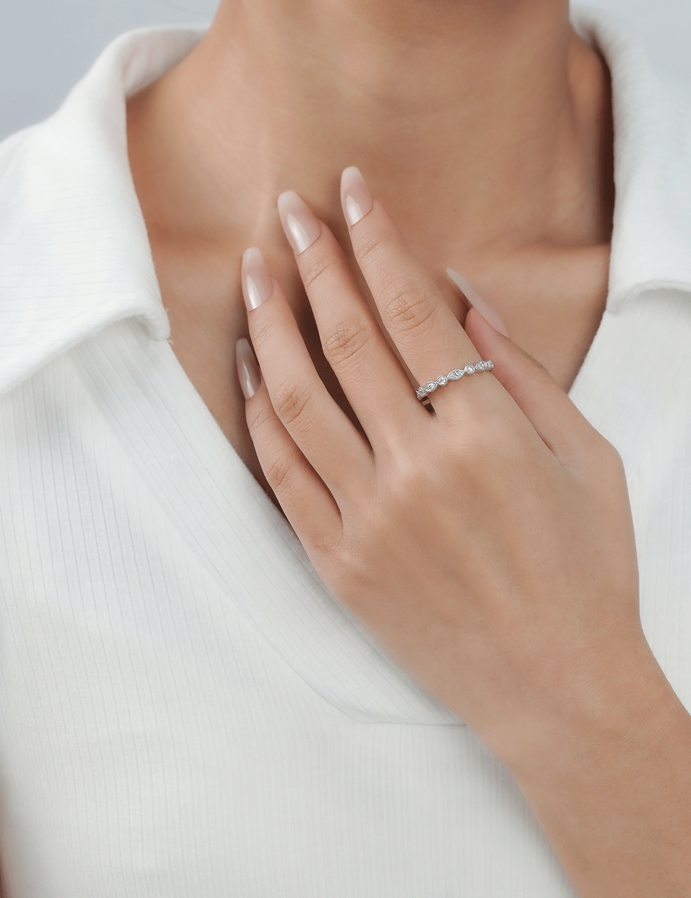 Marquise Silver Moissanite Wedding Band