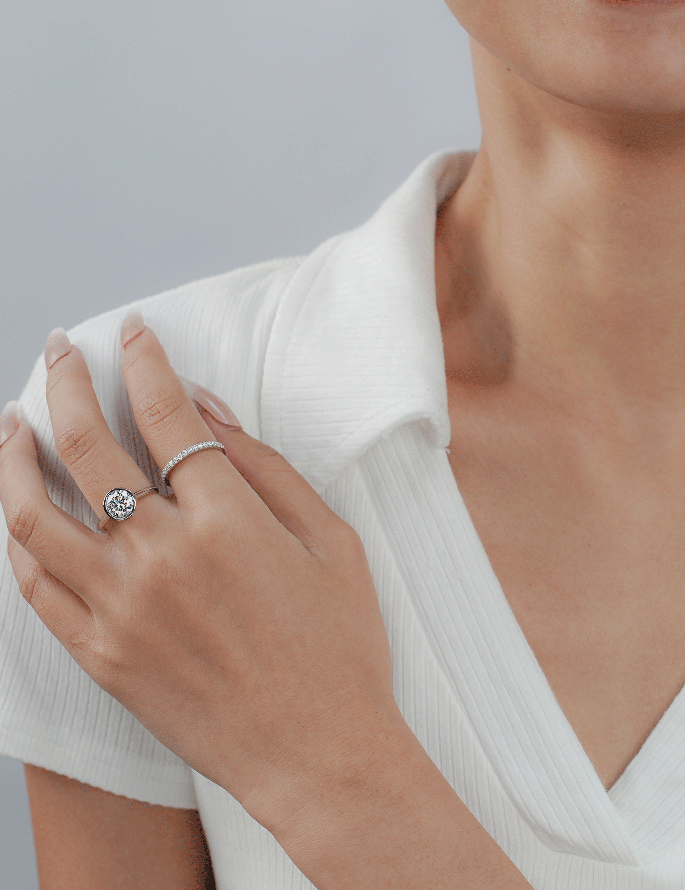 Lab Grown Diamond Solitaire Bezel Hidden Halo Engagement Ring