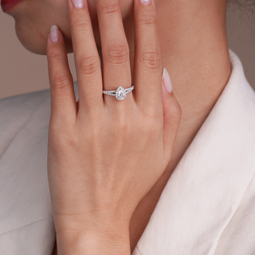 Lab Grown Diamond Pear Shape Split Shank Engagement Ring for Women