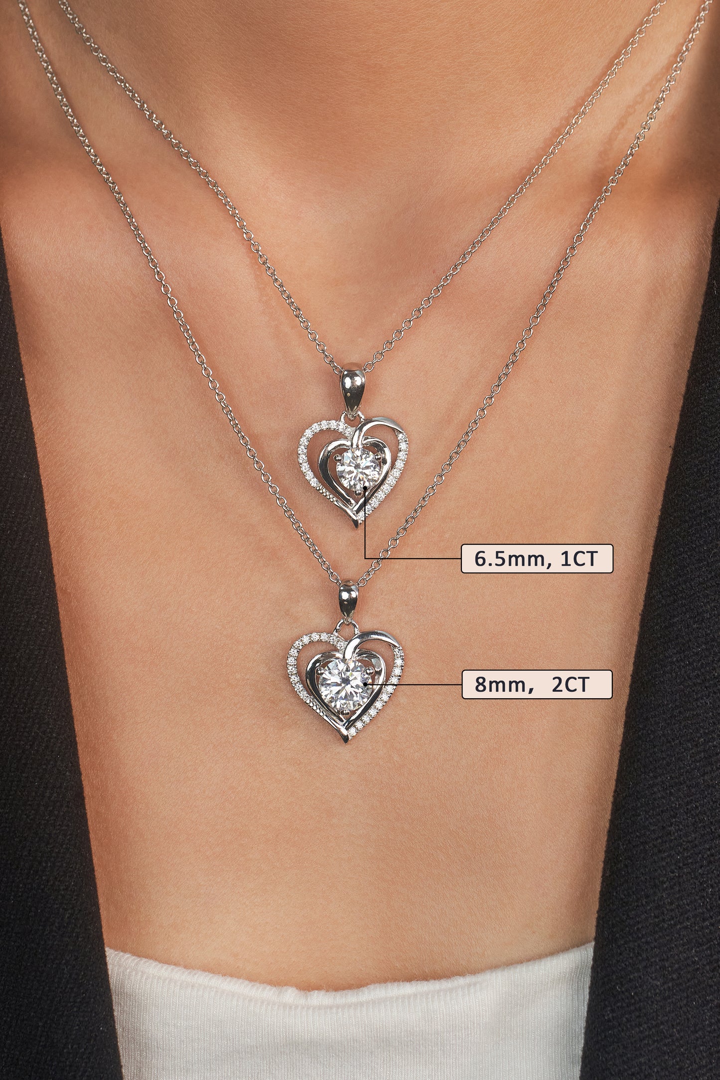Heart Pendant Necklaces for Women 925 Sterling Silver with 1-2CT Moissanite