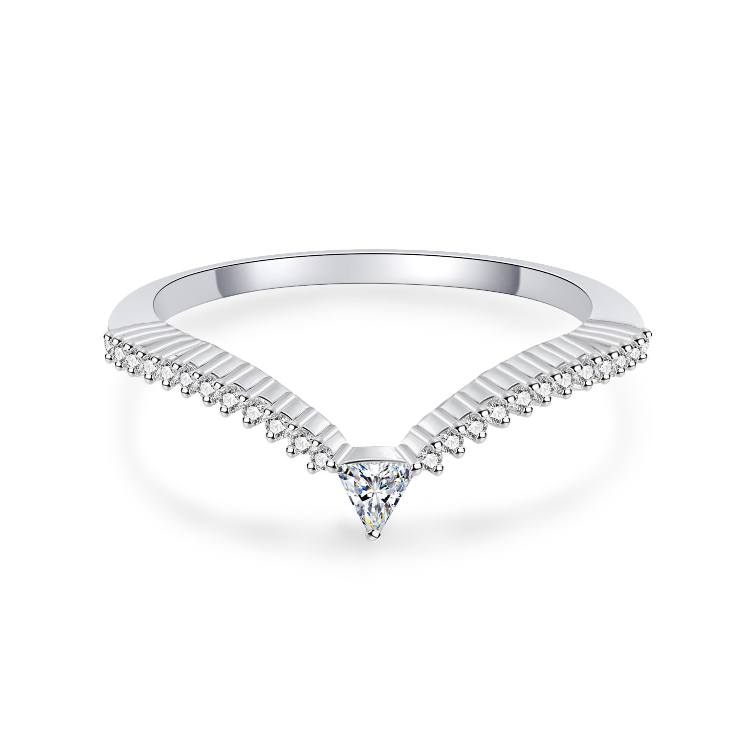 V Shaped Lab Grown Diamond Curved Wedding Band for Women