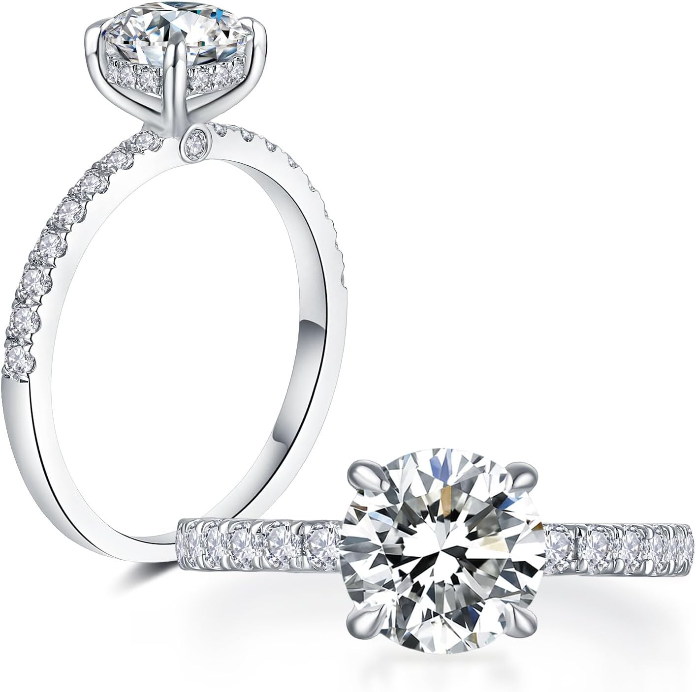 Moissanite Engagement Ring for Women, 1-2CT Round Cut Hidden Halo Bridal Solitaire Ring