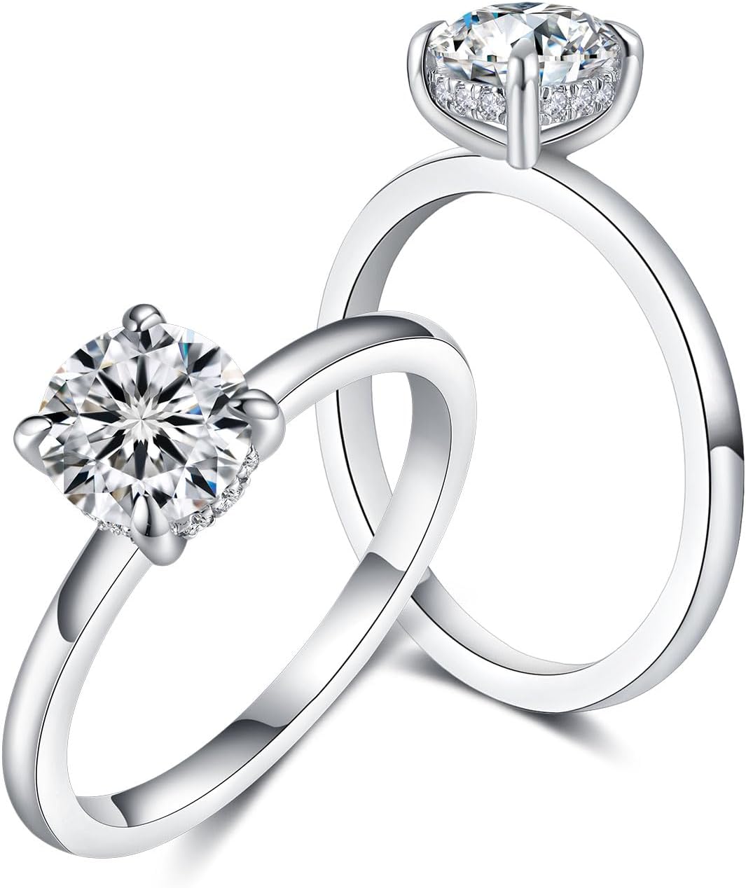 Solitaire Moissanite Engagement Ring for Women, 1-2CT Round Cut Hidden Halo Bridal Ring
