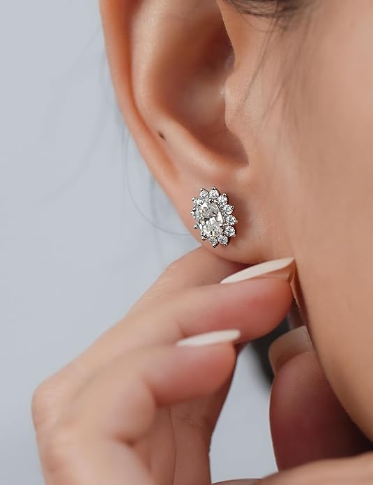 Oval Cut Moissanite Hypoallergenic Stud Earrings for Women 1.5 Carat